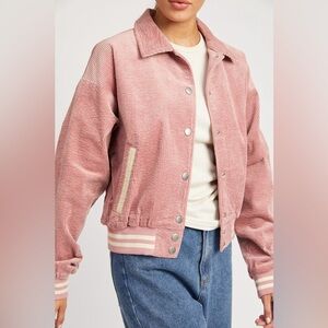 1B Corduroy Bomber Jacket With Collar Pink